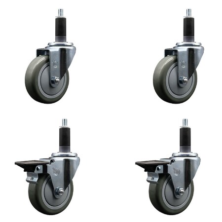 Service Caster 4'' Gray Poly Wheel Swivel 1-1/8'' Expanding Stem Caster Set 2 Brakes, 4PK SCC-EX20S414-PPUB-2-PLB-2-118